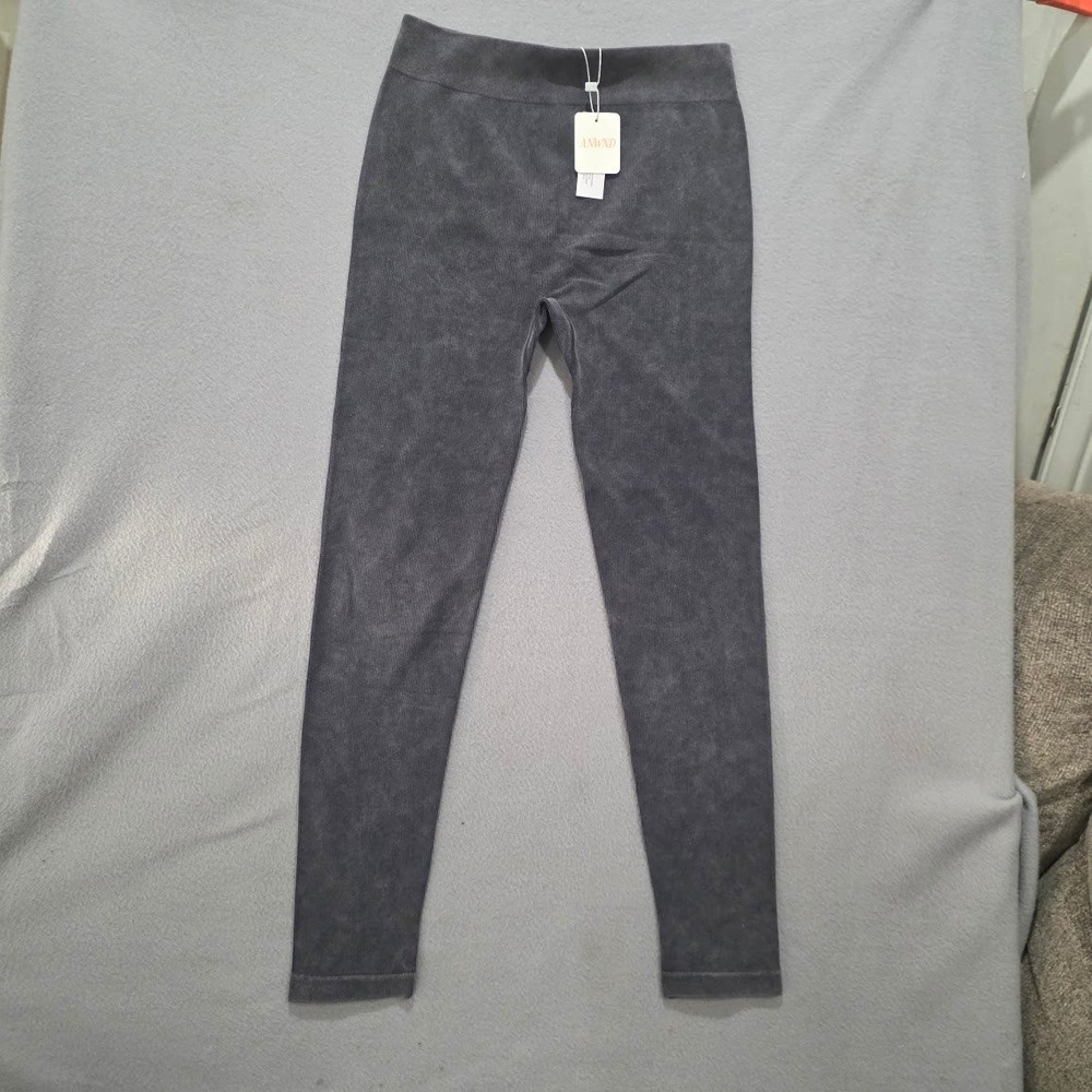 ANWND Mineral Wash Leggings Charcoal Grey High Waisted Ribbed Seamless M/L 5218I - Picture 1 of 5